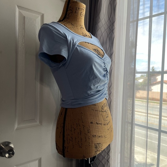 Blue Ruched Cutout Top - Picture 2 of 3